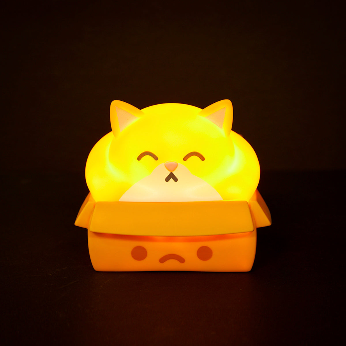 Chonky Trash Kitty Night Light turned on in the dark.