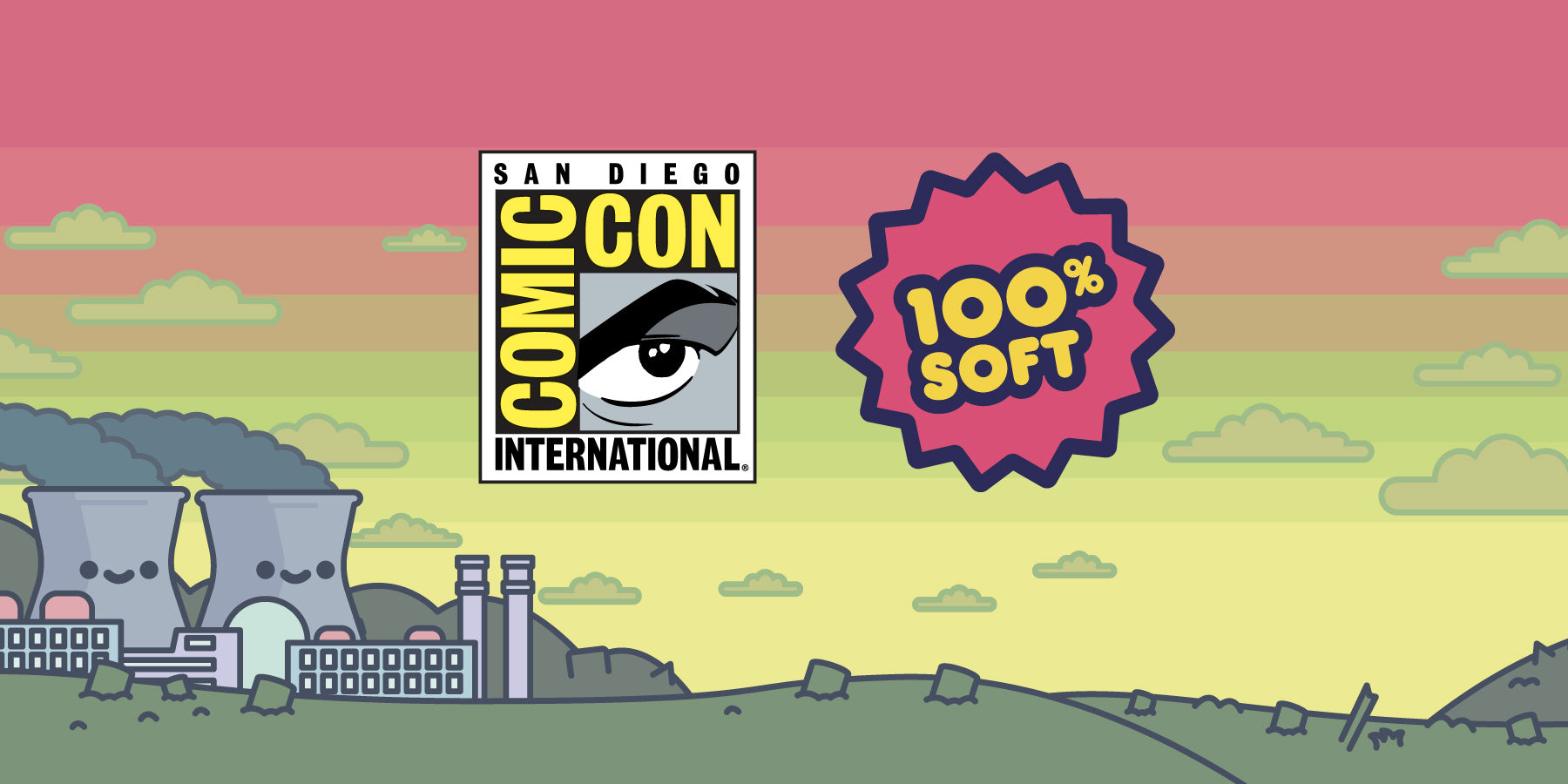 San Diego Comic Con logo and 100% Soft Logo 