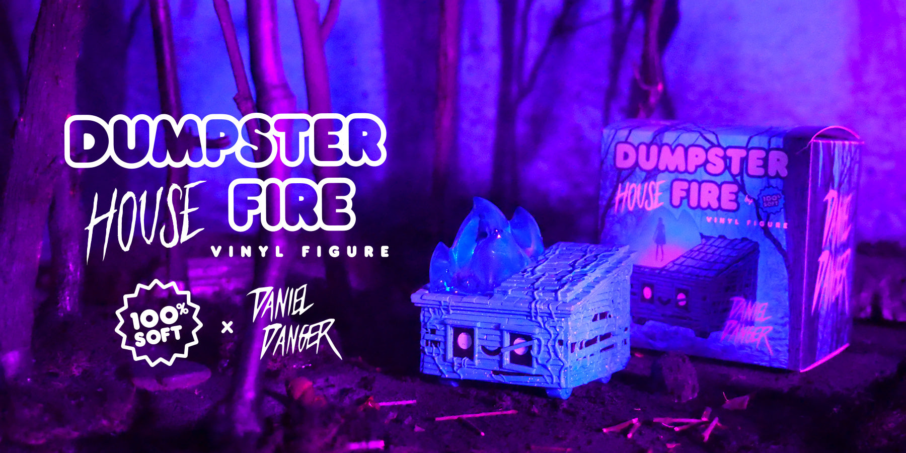 Daniel Danger's Dumpster House Fire vinyl figure pictured with box
