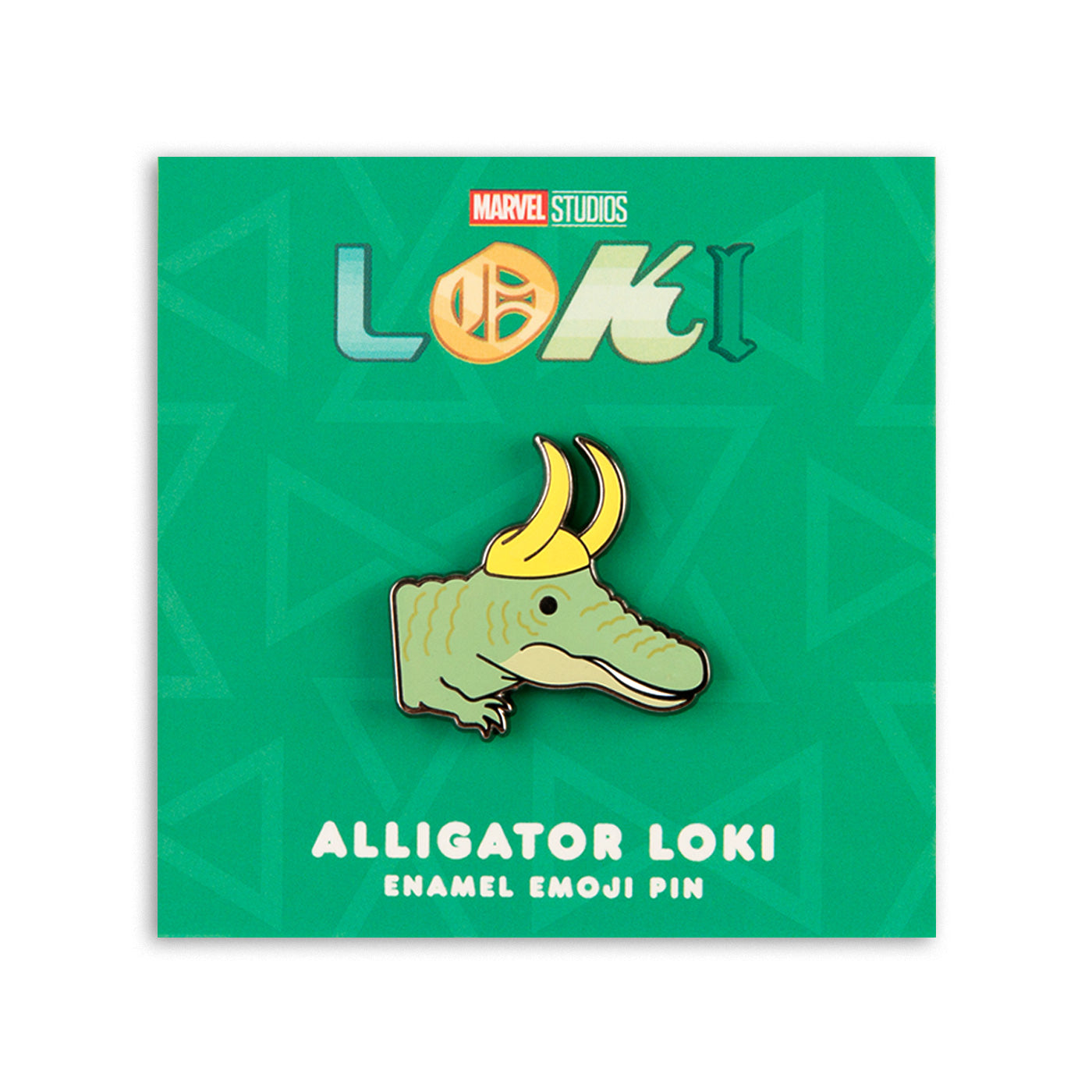 Marvel Studios Loki enamel emoji pin of alligator Loki attacked to its card backing