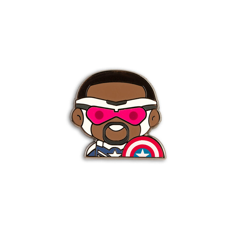 Captain America (Sam Wilson) Enamel Pin on blue card backing. 