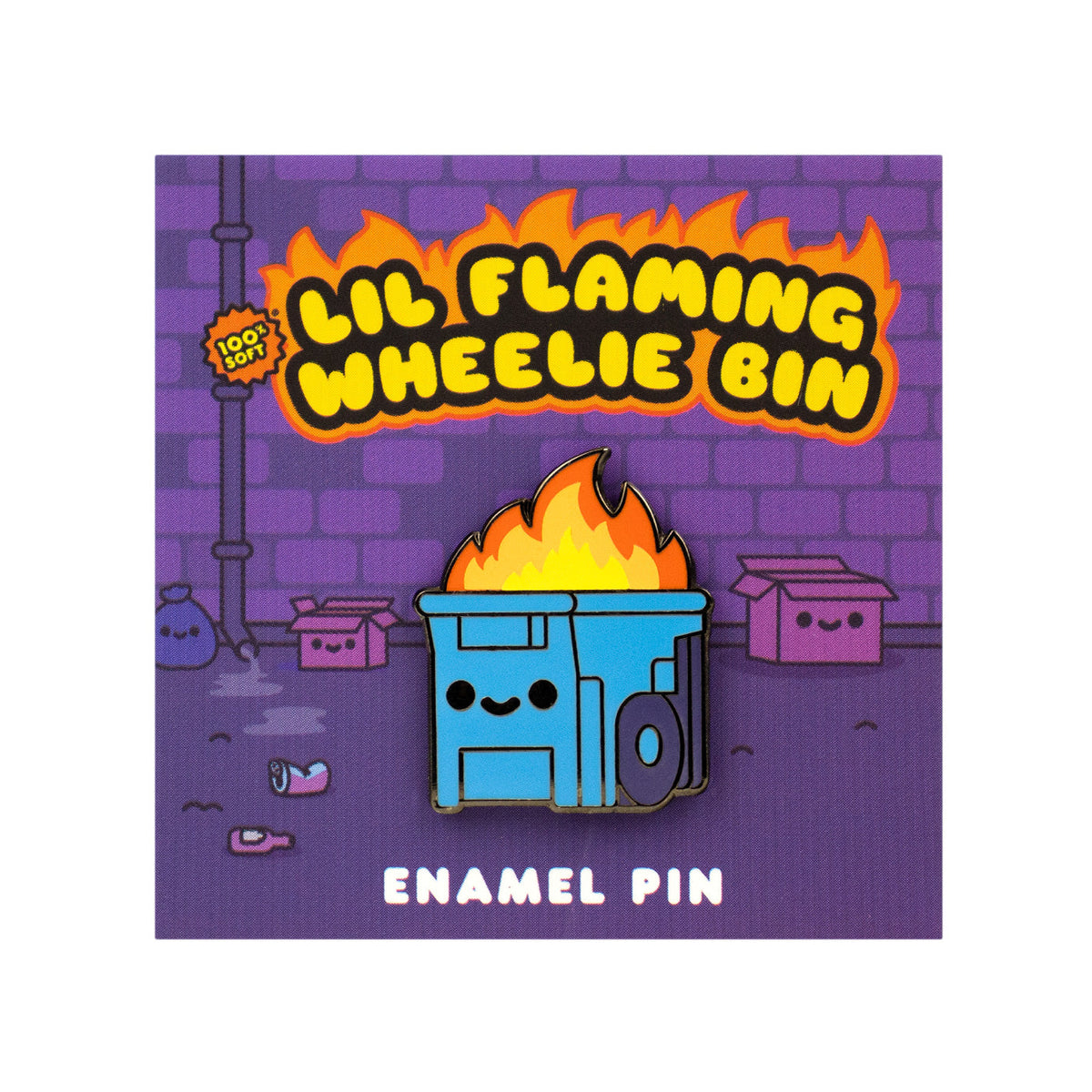 Lil Flaming Wheelie Bin Enamel Pin